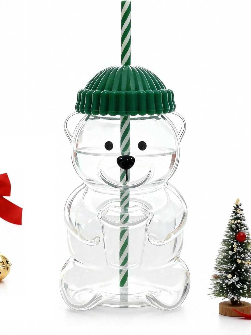 Bear-Shaped Glass Cup, Cute Reusable Glass Tumbler with Lid and Straw(1 Pack)
